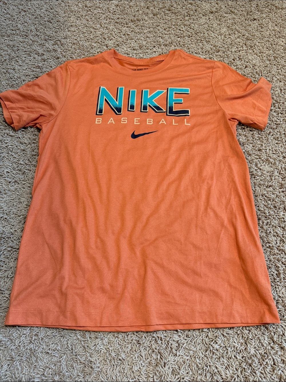Nike Baseball Orange Tee with Teal Accented Logo